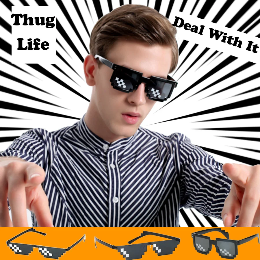 

Thug Life Pixelated Sunglasses Funny Mosaic Glasses Party Deal With It MLG Shades Toy 8-Bit Eyeglasses for Man and Woman