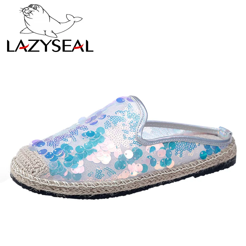 LazySeal/ женские шлепанцы; Тканевая обувь с блестками; лоферы на плоской подошве; женские мокасины без застежки; женские мокасины - Цвет: White