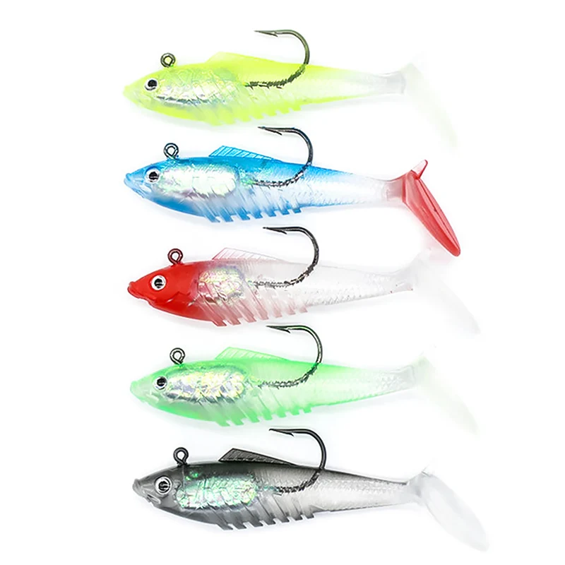 

High Simulation Transparent 10cm 19.5g Soft T Shape Lead Fish Lures Bait Fishtail with Sharp Hook Outdoor Fishing Euipment