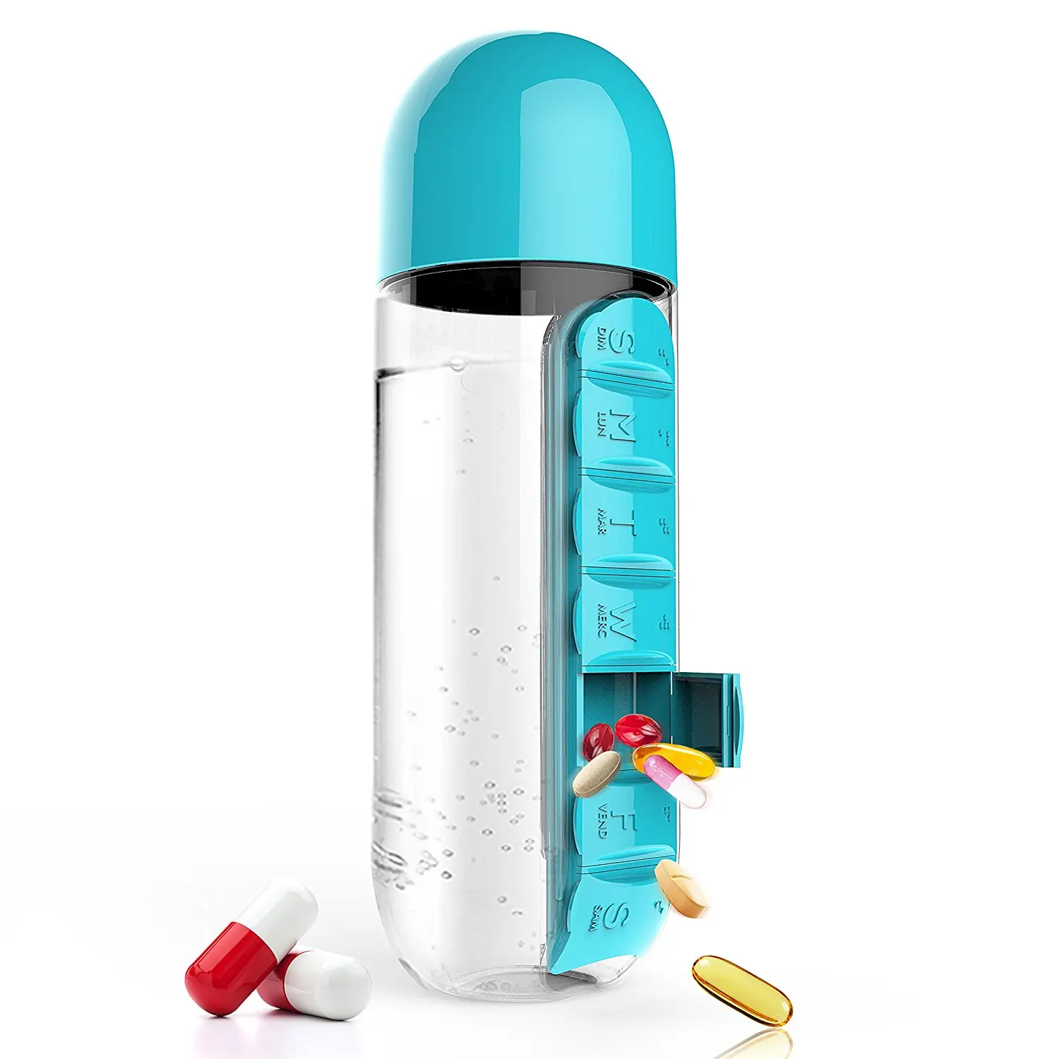 Plastic Drinking Bottles 600ML Water Bottle Cute Fruit With Daily Pill Box Organizer Cold medicine alarm | Дом и сад