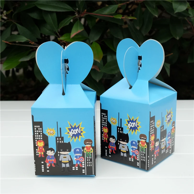 

6pcs/lot Avengers Batman Ironman Superman hero Favor Box Gift Box Cupcake Box Kids Birthday Party Supplies Event Party Supplies