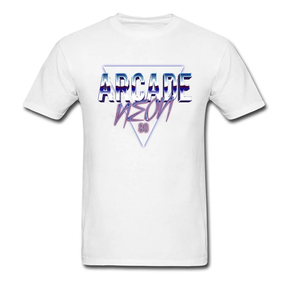 Arcade Neon 80s T Shirt Gift Short Sleeve Cheap Round Neck 100% Cotton Tees Funny Tee-Shirt for Men Lovers Day Arcade Neon 80s white