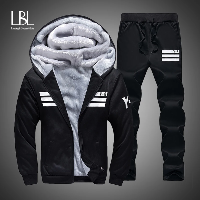 2018 Winter Hoodies Men Casual Hooded Warm Sweatshirts Fur Inside Male Thick Tracksuit 2PC Jacket+Pant Men Moleton Masculino 2018 Winter Hoodies Men Casual Hooded Warm Sweatshirts Fur Inside Male Thick Tracksuit 2PC Jacket+Pant Men Moleton Masculino