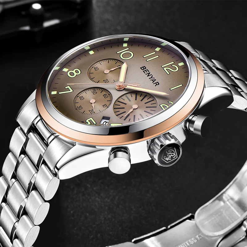 

BENYAR 2018 Top Brand Luxury Men Business Leather Watch Army Military Chronograph Watch Male Quartz Wrist Watch dropshipping