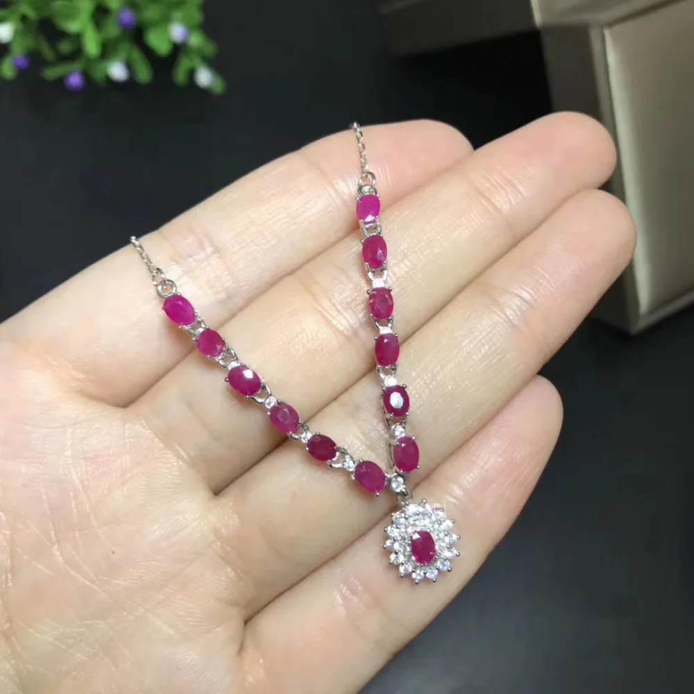 Natural red ruby stone Necklace natural gemstone Pendant Necklace S925