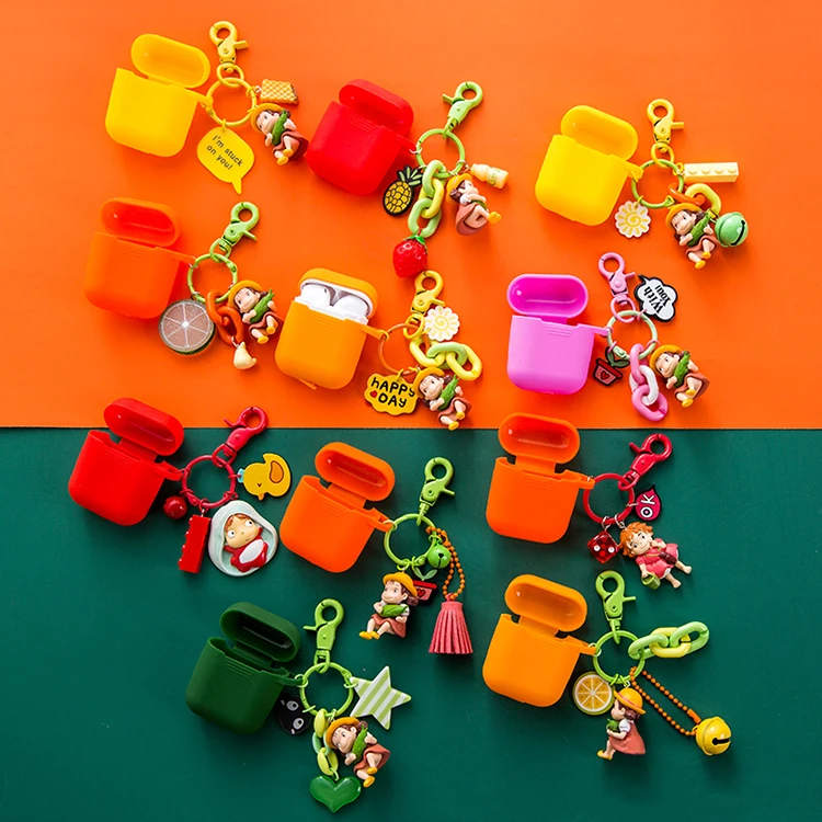 

Cartoon Keyring Silicone Earphone Case For Apple Airpods Shockproof Cover For Apple AirPods Ultra Thin Air Pods Protector Case