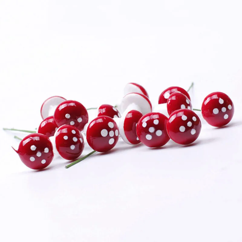 50pcs Mini Red Mushroom Miniature Plant DIY Dollhouse Landscape Garden Ornament Pots Fairy Bonsai Plant Gardening Stakes Decor