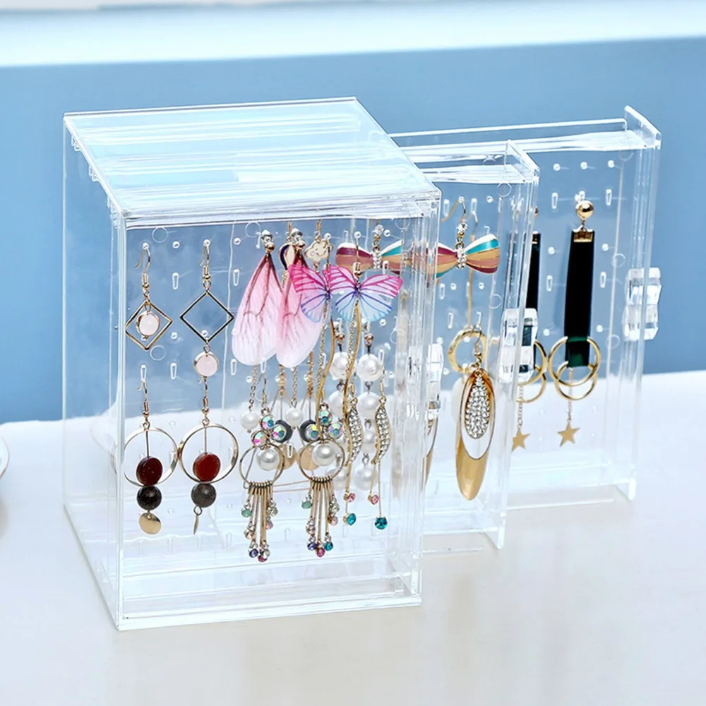 Большая прозрачная серьга, пластиковая коробка для хранения ушей, серьги-кольца, ожерелье, браслет, ювелирные аксессуары#293061