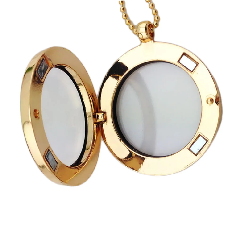 Open round glass photo locket pendant frame necklace Best women put