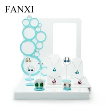 FANXI Express new product Luxury Acrylic Display Set for Counter Shocase Ring Earrings Necklace Holder Display Stand with Poster