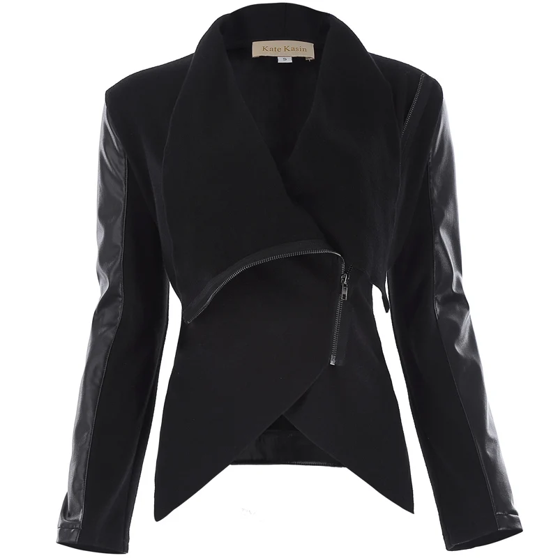Black Solid Color Hooded Jacket Long Sleeve Women's