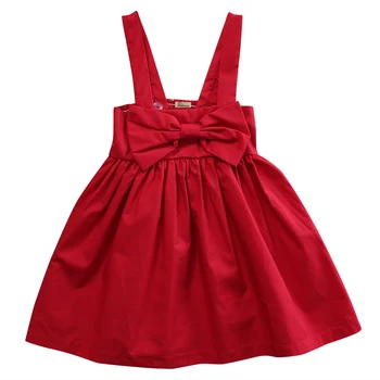 

Hi Hi Baby Store Summer Toddler Kid Baby Girls Bowknot Cotton Solid sleeveless Dress 0-3Y