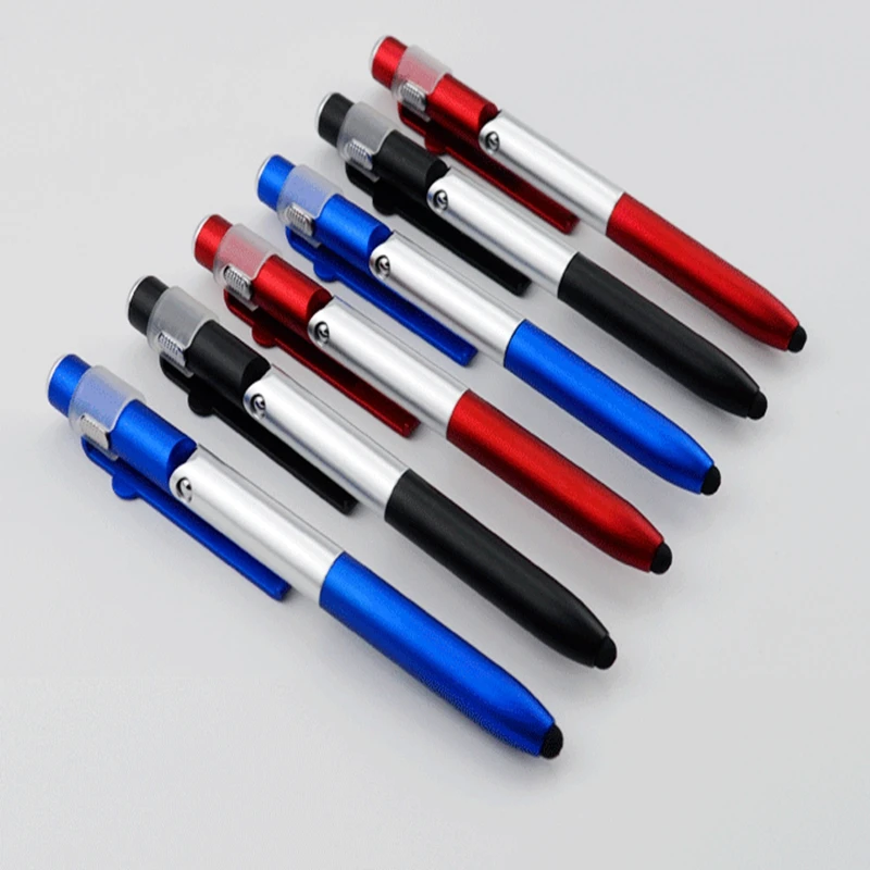 Perfect 500pcs/lot 4 in 1 Multi-function Led flashlight Torch ballpoint pen cellphone holder Touch ballpen capacitive stylus 4