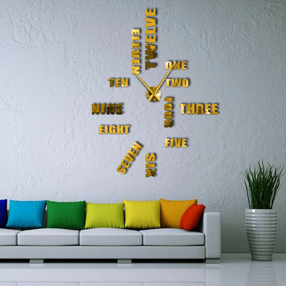 1 шт DIY английские буквы цифры большие настенные часы современный дизайн аксессуары безрамные гигантские домашний декор настенные часы T часы