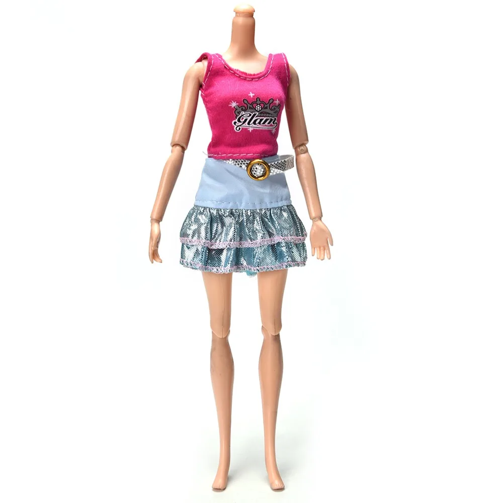 

1Set Hot Selling Fashion Style Handmade Clothes For 11" Doll Pink Vest Blue Skirt Suit For Barbie Doll Accessories
