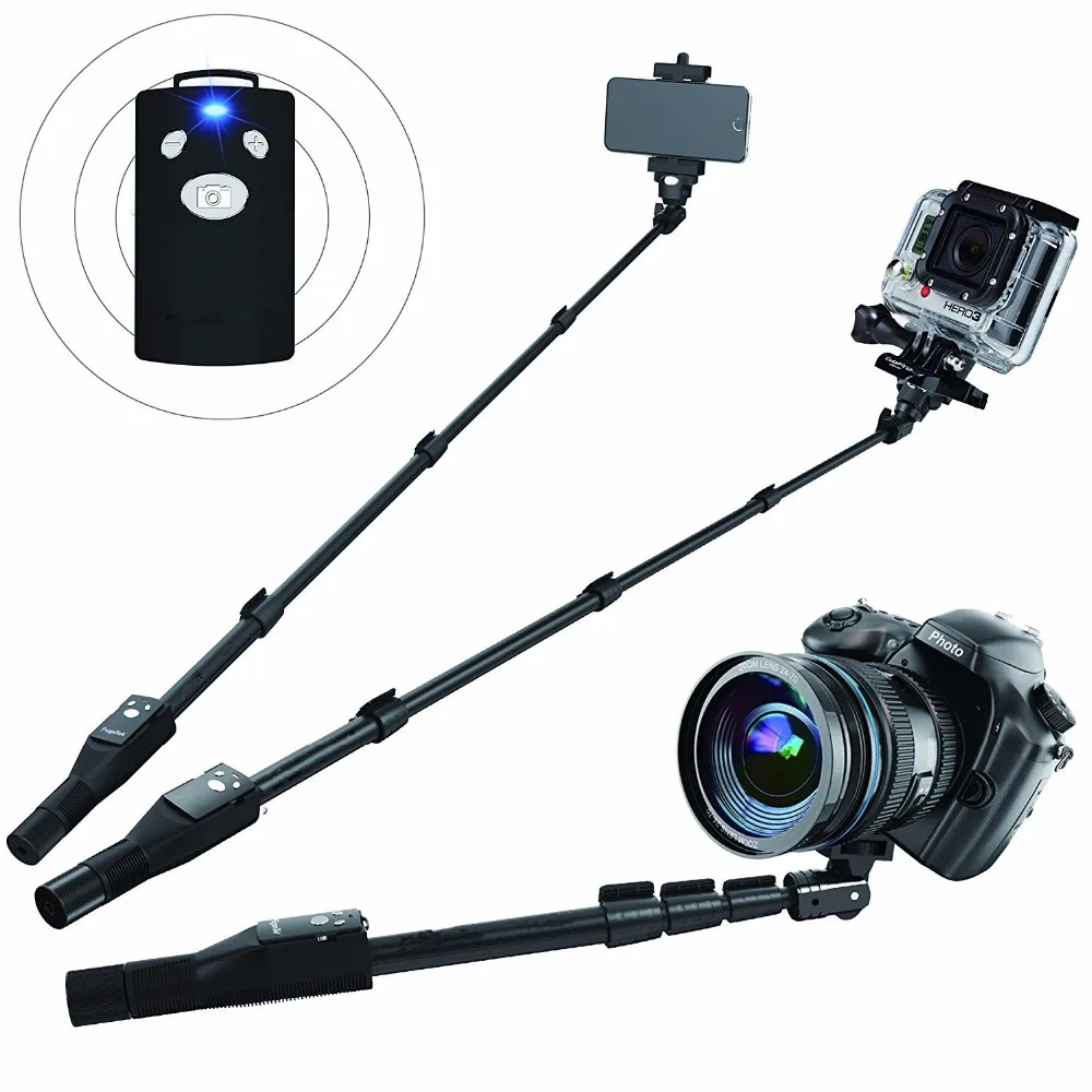 

LONGET Professional High End Alloy Selfie Stick Monopod, Bluetooth Remote For Apple, Android, & DLSR Cameras (Black)
