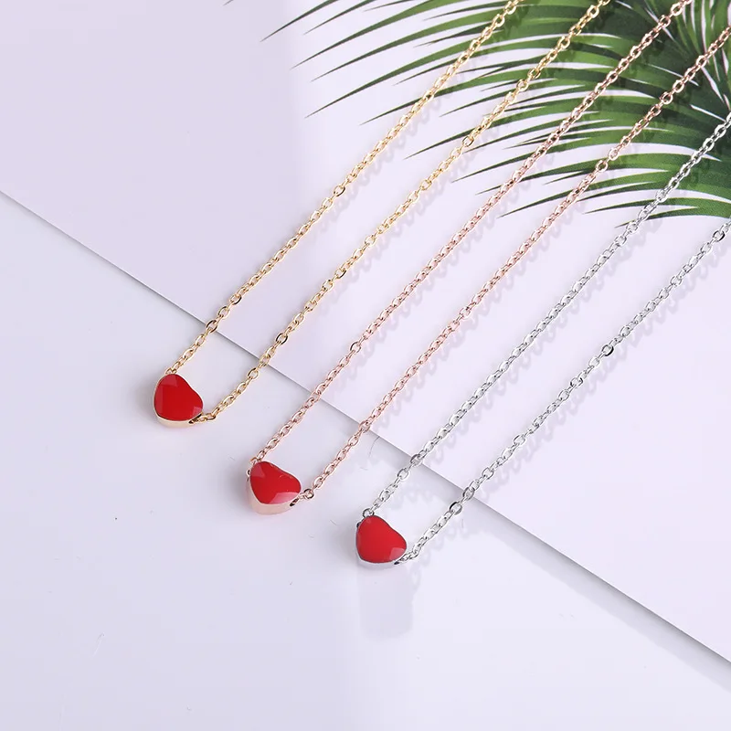 

Mini red love heart pendant necklace women accesorios mujer, rose gold color stainless steel necklaces colier femme jewelry