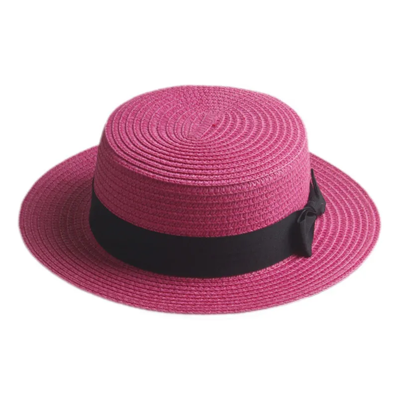 Модная женская летняя соломенная Панамка шляпа с плоскими полями для элегантной леди Fedora женский головной убор от солнца Солнцезащитная пляжная Панама - Цвет: Rose red