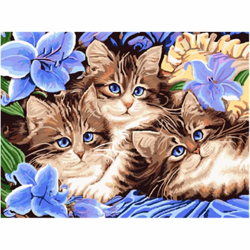 Animal Picture Wall Decor Painting DIY Hand Painted Oil By numbers Three Cute Cat For Children Room | Дом и сад