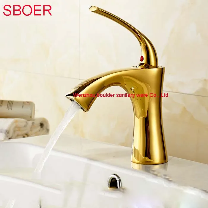 

Noble Unique Shape Gold Copper Brass Plated Basin Bathroom Kitchen Vegetables Faucet Vessel Sink Hot and Cold Single Hole Faucet