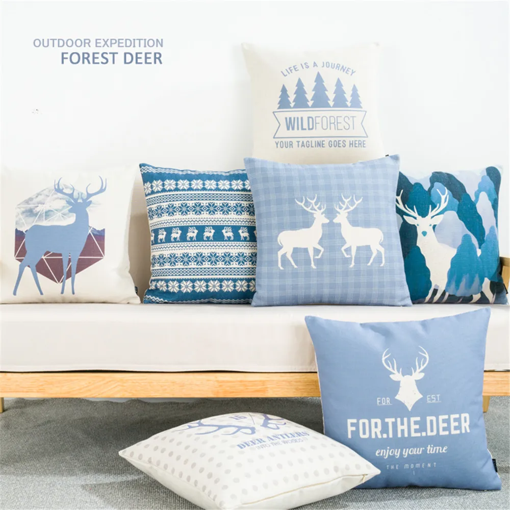 

Nordic style animals deer throw pilllow cushion cover case waist cushion pillow lumbar pillow cover for sofa home office chair