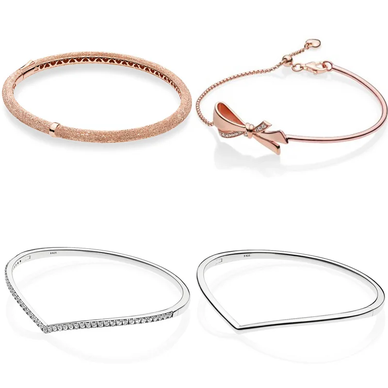 

Rose Matte Brilliance Brilliant Bow Shimmering Wish Bracelet Bangle Fit Pandora Bracelet 925 Sterling Silver Bead Charm Jewelry