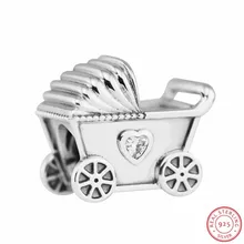 Бусина в виде детской коляски бусины Вечная любовь двумя в форме сердца CZ для самостоятельного изготовления ювелирных изделий Fit PANDORA Подвески Серебро 925 FL547