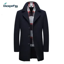 2017 Men’s new woolen coat Middle-aged men’s long woolen coat Business casual Large-size brand clothing Black Men’s coat MK570