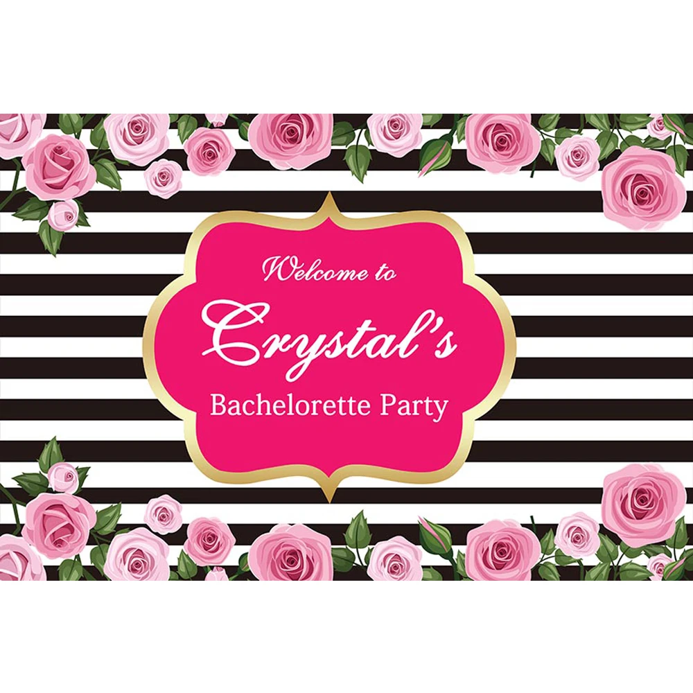 Digital Printing Pink Roses Black and White Striped Backdrop for