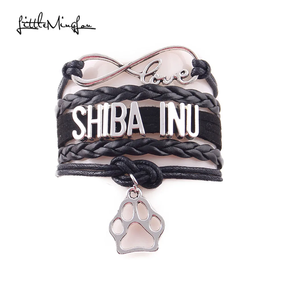 

Little MIngLou Infinity love shiba inu bracelet dog pet paw charm leather wrap men bracelets & bangles for women jewelry