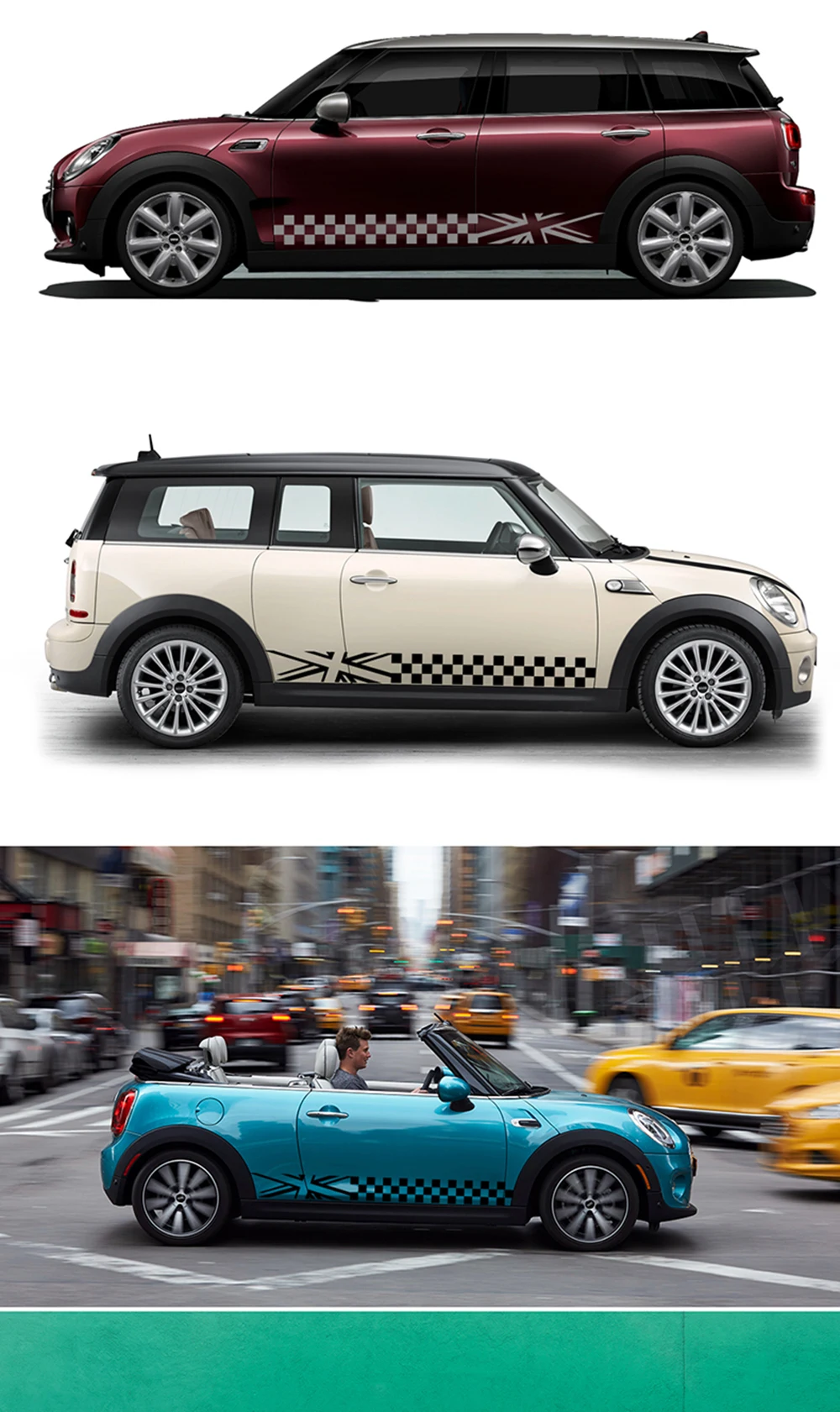 Checker Car Door Side Waist Line Sticker Decal For Mini Cooper S JCW One F54 F55 F56 F60 R55 R56 R60 R61 Car-Styling Accessories