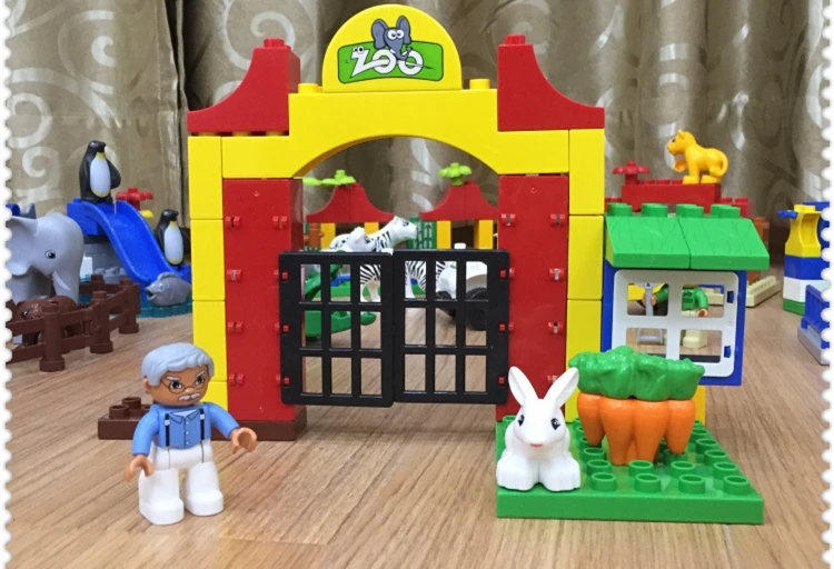 2 комплекта большой размер большие кирпичи Happy Farm Happy Zoo животные строительные блоки совместим с Duplo Фигурки игрушки для детей подарок