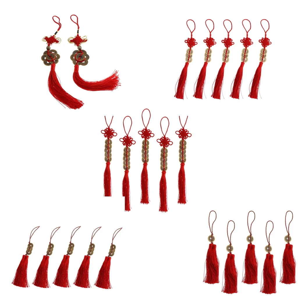 5 Styles Chinese Knot Charms Fengshui Symbol with Lucky Coins for Car/ Home Lucky Pendants /Embellishments