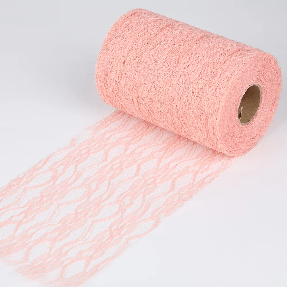 

22Meter Light Pink Tull Lace Roll Spool Fabric 15cm Net lace Trim For Tutu Skirt Chair Table Runner Wedding Party Decoration