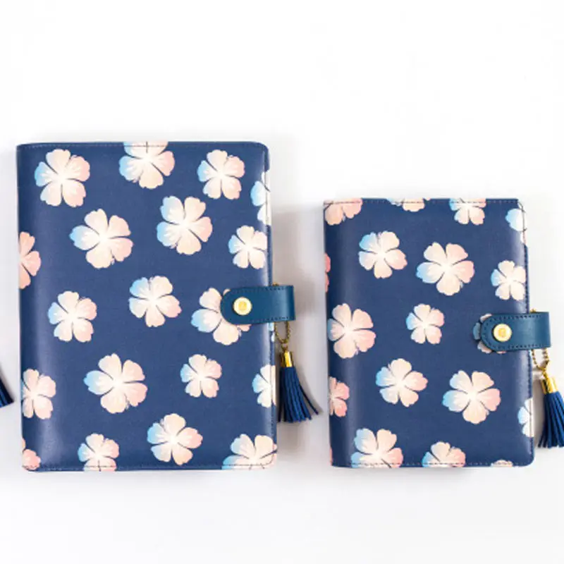 

Lovedoki Blue Beautiful Summer Flowers Spiral Notebook Leather Cover Diary Weekly Planner A5 A6 Retro Notebook Korean Stationery