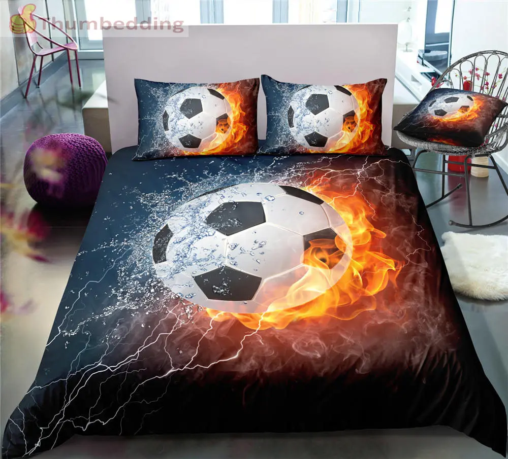

Thumbedding Dropship Black and White Football Bedding Sets Full 3D Sport Duvet Cover Set High Quality Designed Bed Set 3pcs