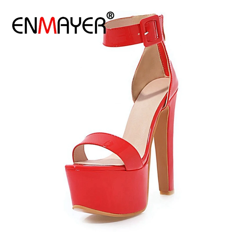 

ENMAYER Women High heels Woman Sandals Summer Party Open toe Buckle Fashion Platform shoes Super high heels Big size 34-48 CR97