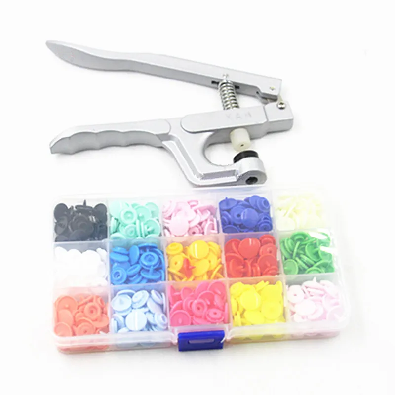 

Button Fastener Snap Pliers Tool+150sets Mix Color T5 Plastic Resin Press Stud Cloth Diaper Baby Snap Buttons Free Shipping