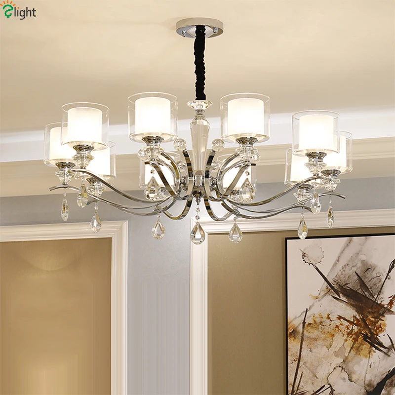 Modern Chrome Metal Led Chandeliers Lighting Crystal Living Room Led