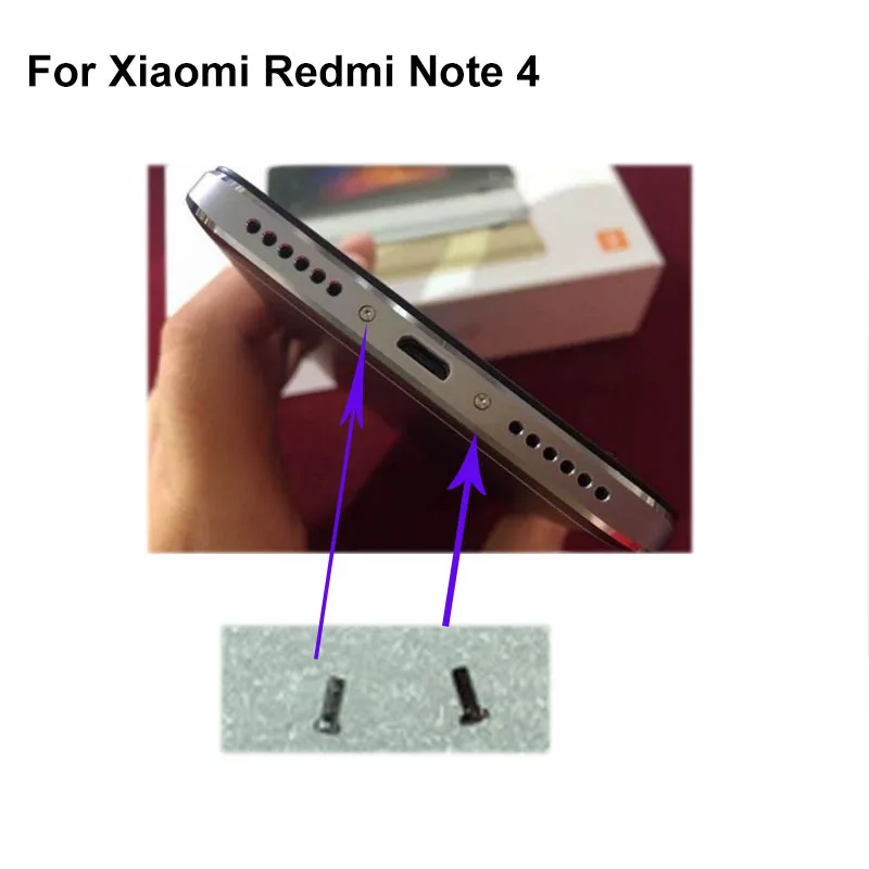 4PCS silver For Xiaomi Redmi Note 4 Buttom Dock Screws Housing Screw nail tack Note4 Mobile Phones | Мобильные телефоны и