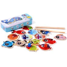 Забавные деревянные детей Игрушечные лошадки Паззлы рыбы Магнитная PESCA Рыбалка игры детские развивающие игрушки для мальчиков и девочек с жестяной коробке