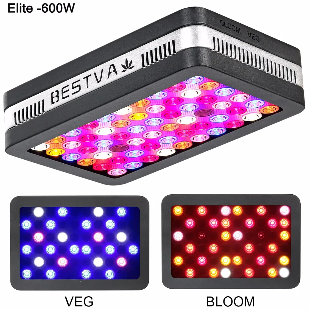 BestVA светодиодный светильник для выращивания Elite600W 1200 Вт 2000 Вт полный спектр для комнатных теплиц для выращивания тентов отражатель двойной переключатель лампы для растений