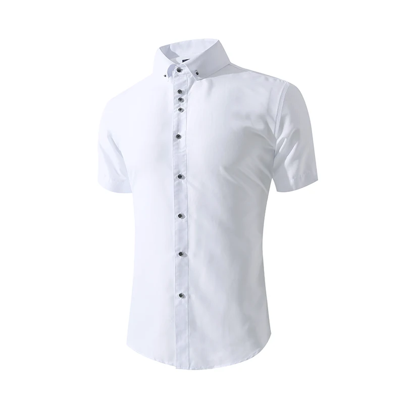 Мужские Белые Повседневные рубашки с коротким рукавом, приталенная мужская летняя рубашка с длинным рукавом, свадебные рубашки Camisa Masculina - Цвет: White