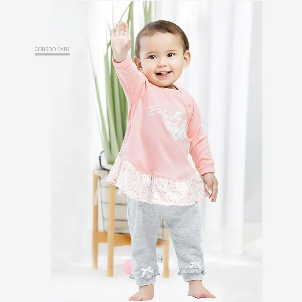 COBROO розовая блузка Одежда для девочек Футболка с цветочным принтом Топ органическая детская одежда из хлопка блузка для ребенка 1-4 года