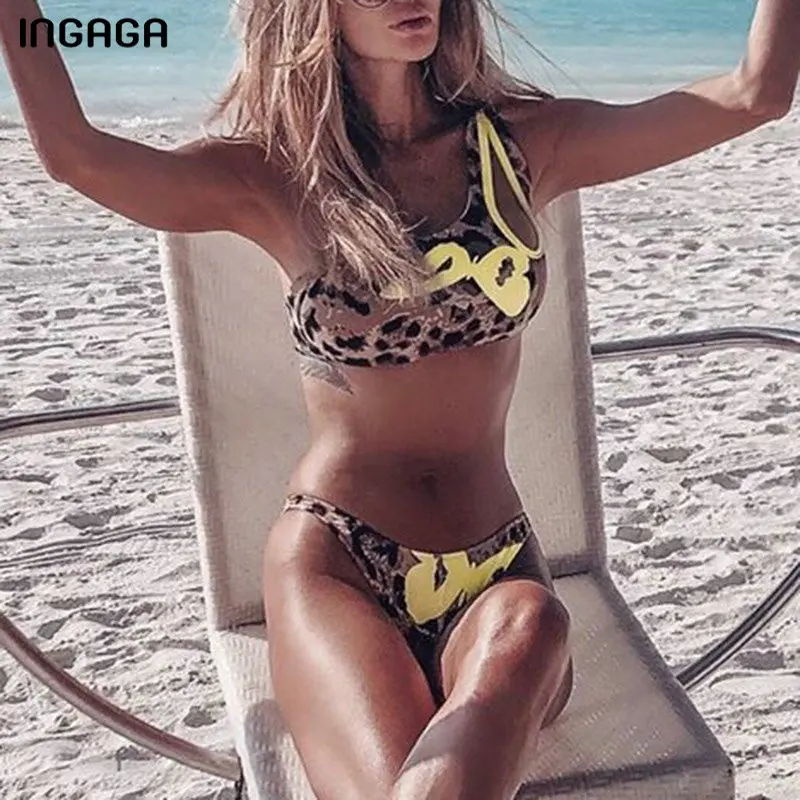

INGAGA One Shoulder Bikini Women Push Up Swimsuit Female Leopard Print Bathing Suit Women Sexy Micro Bathers Biquini New 2019