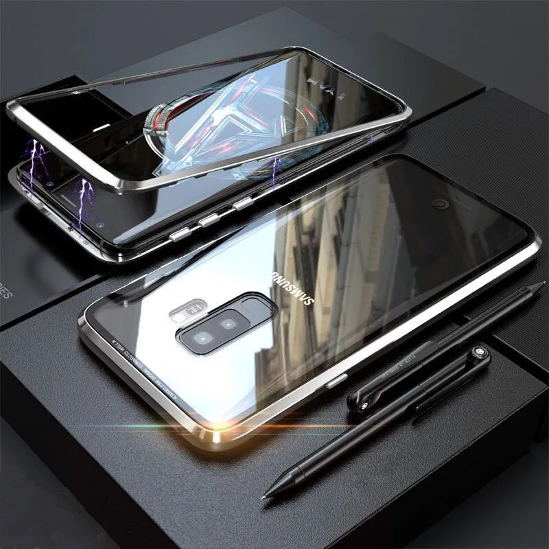 

Aluminum Metal Magnetic Adsorption Flip Phone Case For Samsung Galaxy S8 S9 Plus S7 Edge Note 8 Magnet Alloy Frame Back Cover