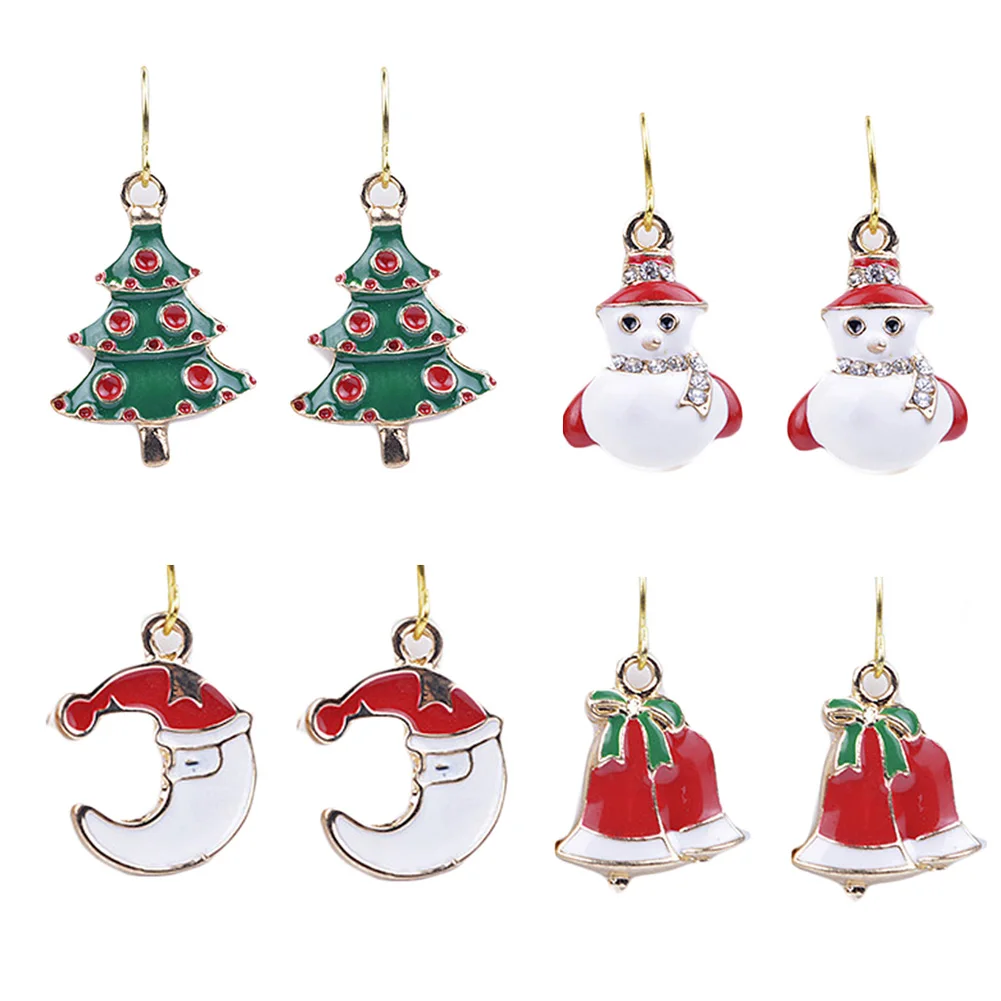 

Hot Sales New Style Alloy Drop Oil Gold Color Decoration Trees Snowman Bell Cartoon Shape Charms Christmas Drop Earrings