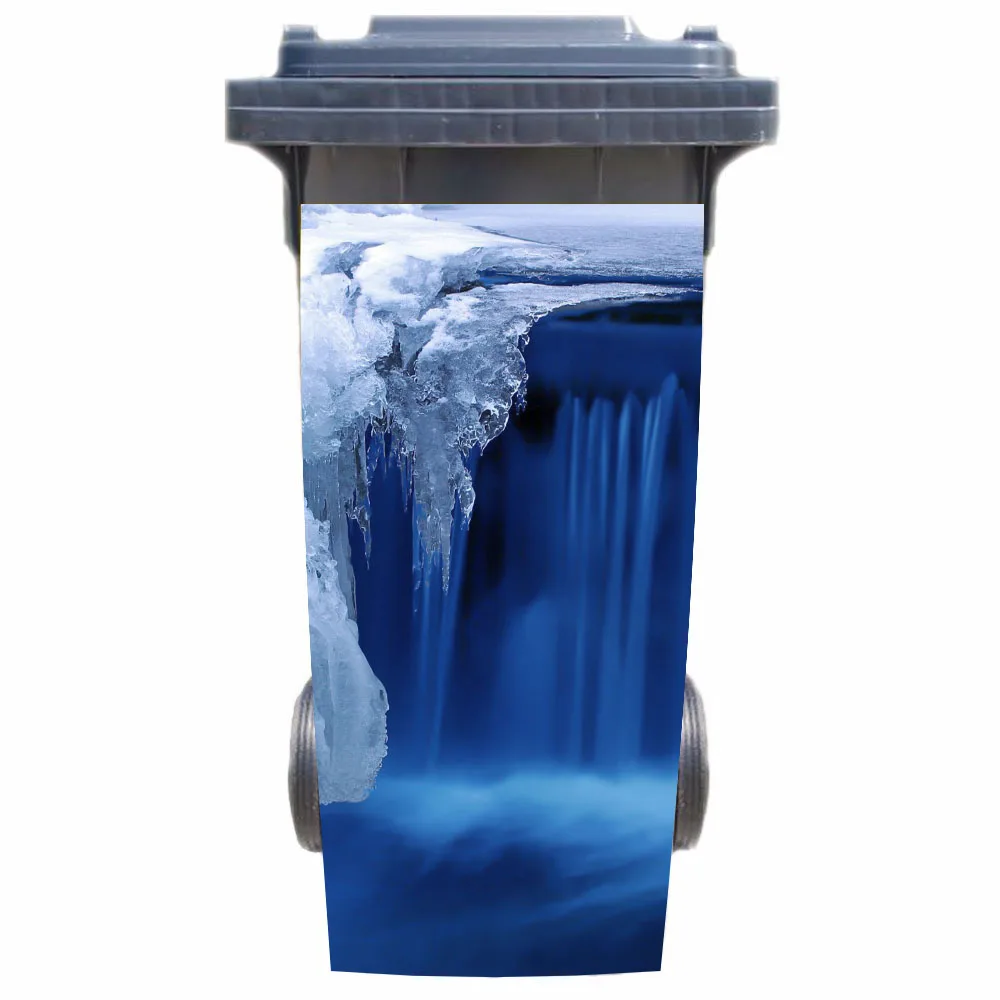 

DIY Winter Ice waterfall Adhesive Removable Waterproof Sticker Decals Rubbish bin trash can Cover sticker 120liter 240liter