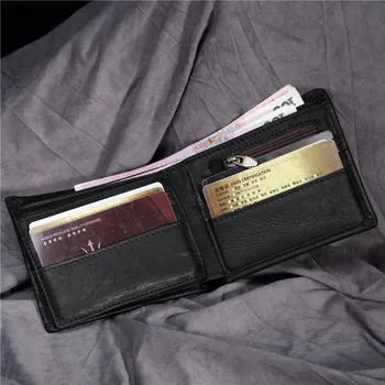 

Men's Big Capacity Oil Wax Genuine Cowhide Leather Short Vintage Wallet Credit ID Card Holder Photo Coin Money Wallet Purse 3624
