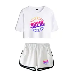 Beverly Hills 90210 люк Перри стильная группа летние комплекты из двух предметов крутые дамы печатных женщин 2019 Новый пупок футболка + короткие